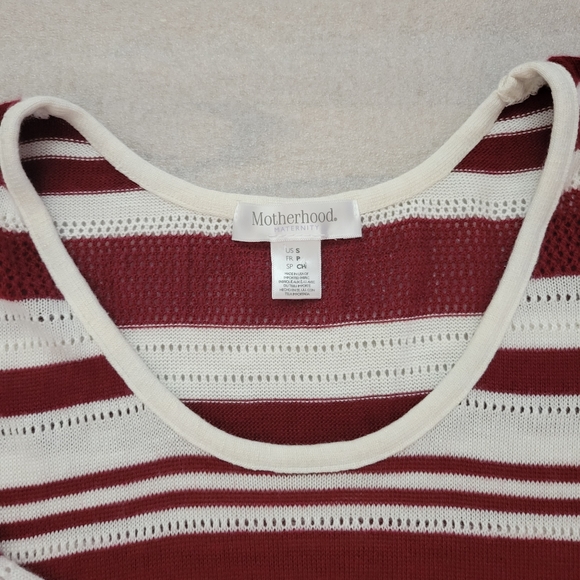 Motherhood Maternity Burgundy & White Stripe Top Shirt Sweater Small Pre-owned. - Picture 3 of 3